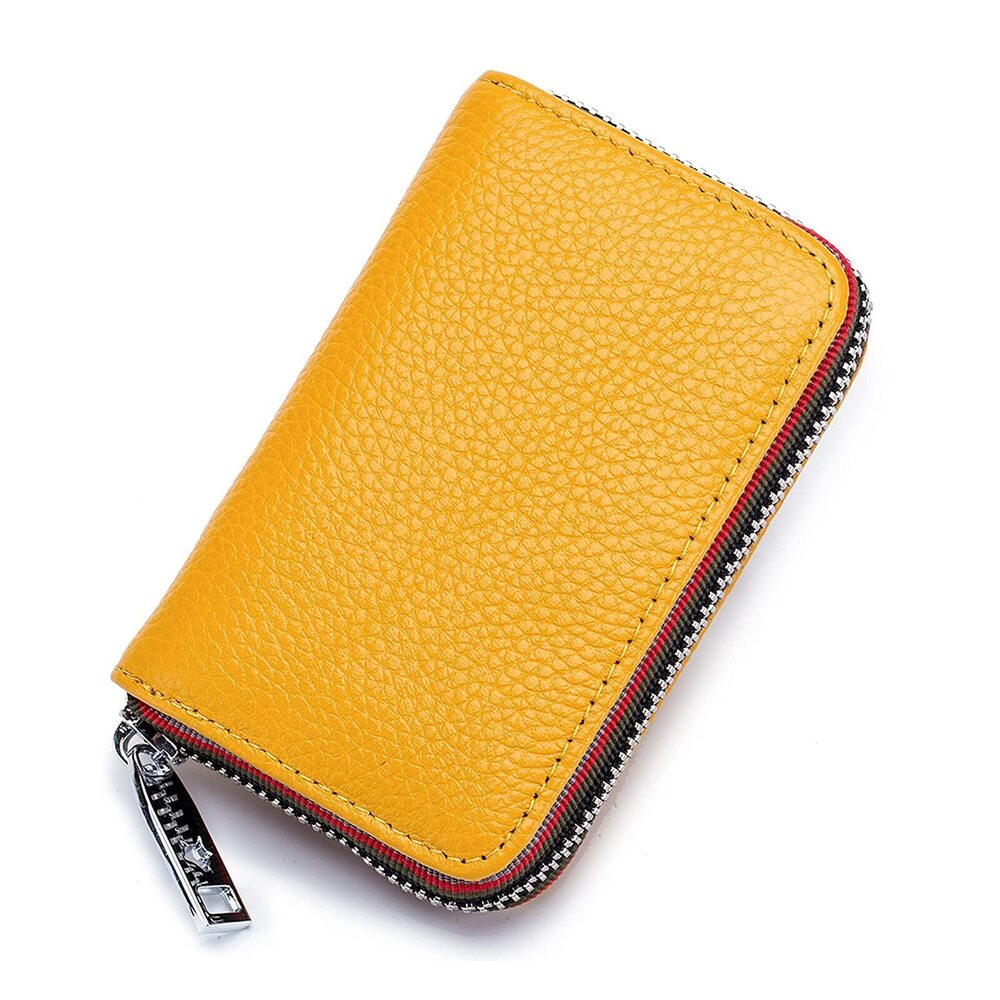5629 RFID Credit Card Holder Small Zipper Leather Card Wallet Yellow